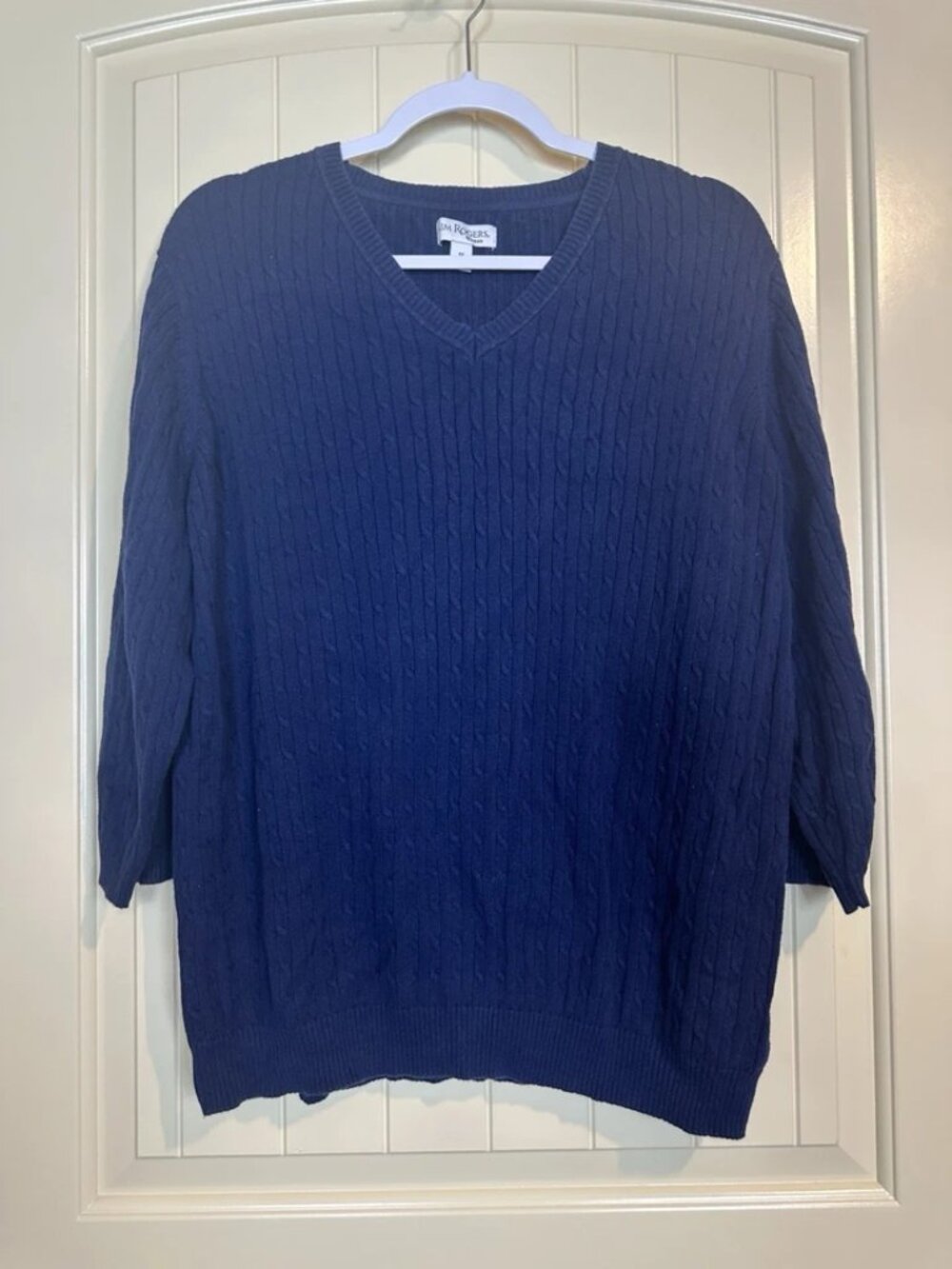 Kim Rogers short sleeve Cotton Sweater Womens L Blue Cable Knit GUC
